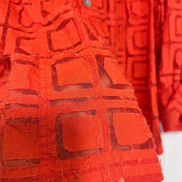 Ruby Road Orange Sheer Top Plus 20W‎ Mother of Pearl Buttons 3/4 Roll Tab Fringe - Picture 3 of 10